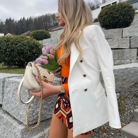 ZARA DOUBLE BREASTED BLAZER GOLD BUTTON - Picture 3 of 13